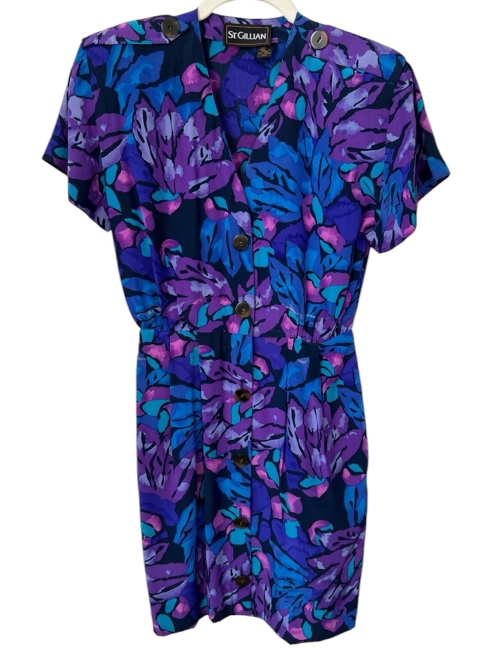 St. Gillian Vintage 80’s Blue & Purple Floral Button-Front Mini Dress Size 4